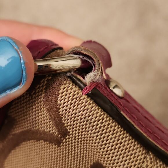 Coach Signature Stripe Crossbody Bag Fuschia Purple & Brown - Picture 12 of 13